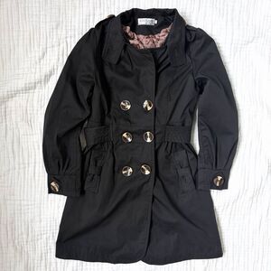 Korean 시미즈리향 Black Trench Coat Double Breasted Belted Minimalist Style Coat